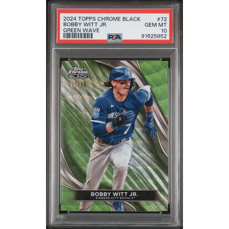 Bobby Witt Jr. 2024 Topps Chrome Black #72 Green Wave #51/99 PSA 10 Gem Mint