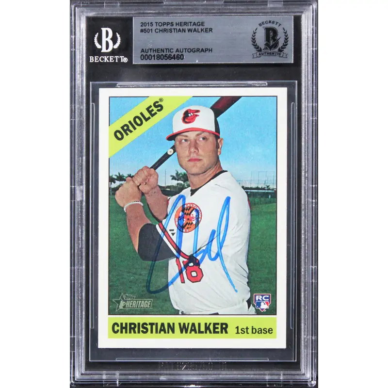 Orioles Christian Walker Signed 2015 Topps Heritage #501 RC Card BAS Slabbed 2