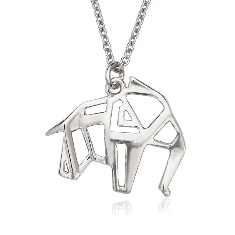 Sterling Silver  Open Origami Styled Necklace - Elepahnt