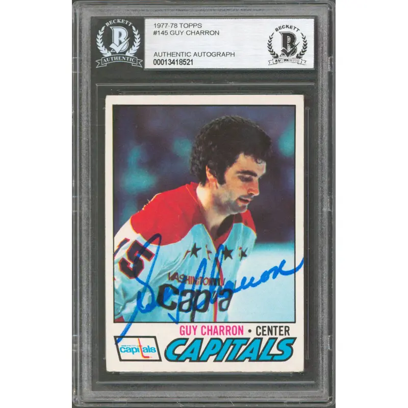 Capitals Guy Charron Authentic Signed 1977 Topps #145 Card BAS Slabbed