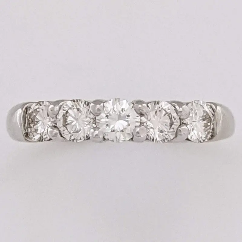14K WHITE .98 CARAT TOTAL WEIGHT VS K DIAMOND ROUND (5) ESTATE PRONG BAND 4.4 GRAMS
