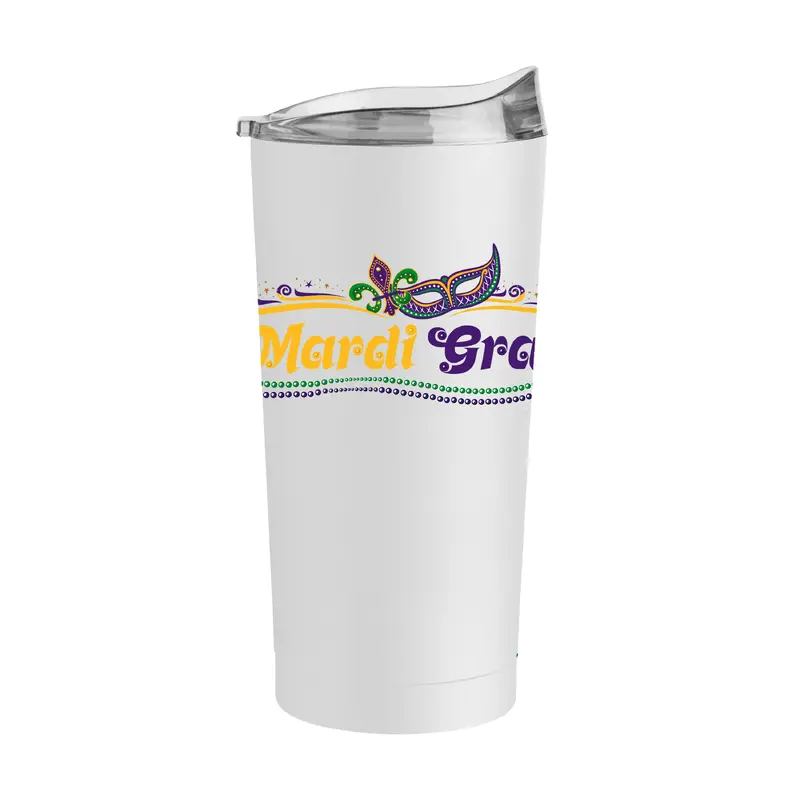 Mardi Gras Beads White 20oz Powder Coat Tumbler