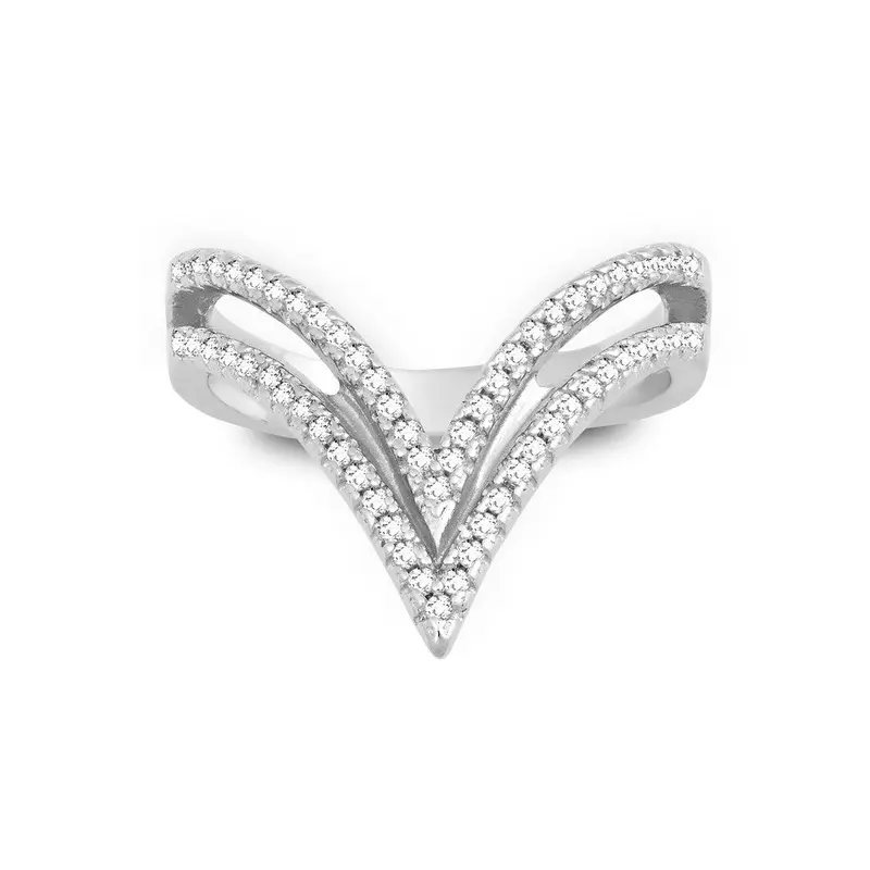Sterling Silver Double Open CZ Triangle Ring