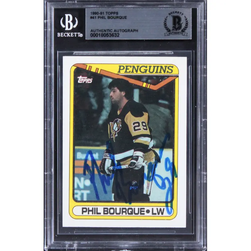 Penguins Phil Bourque Authentic Signed 1990 Topps #41 Card BAS Slabbed