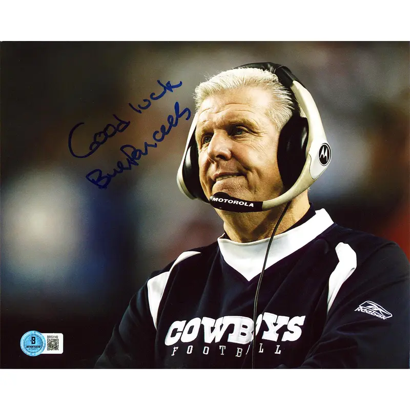 Cowboys Bill Parcells "Good Luck" Signed 8x10 Horizontal Photo BAS #BR53149
