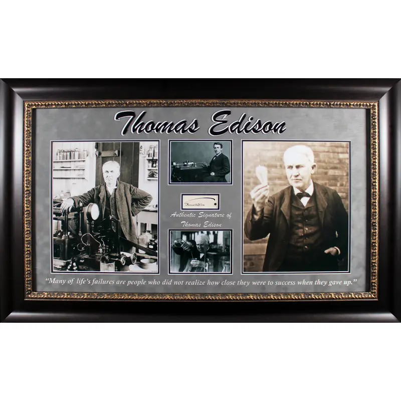 Thomas Edison Authentic Signed & Framed Cut Signature Auto Grade 10 BAS #AB14605
