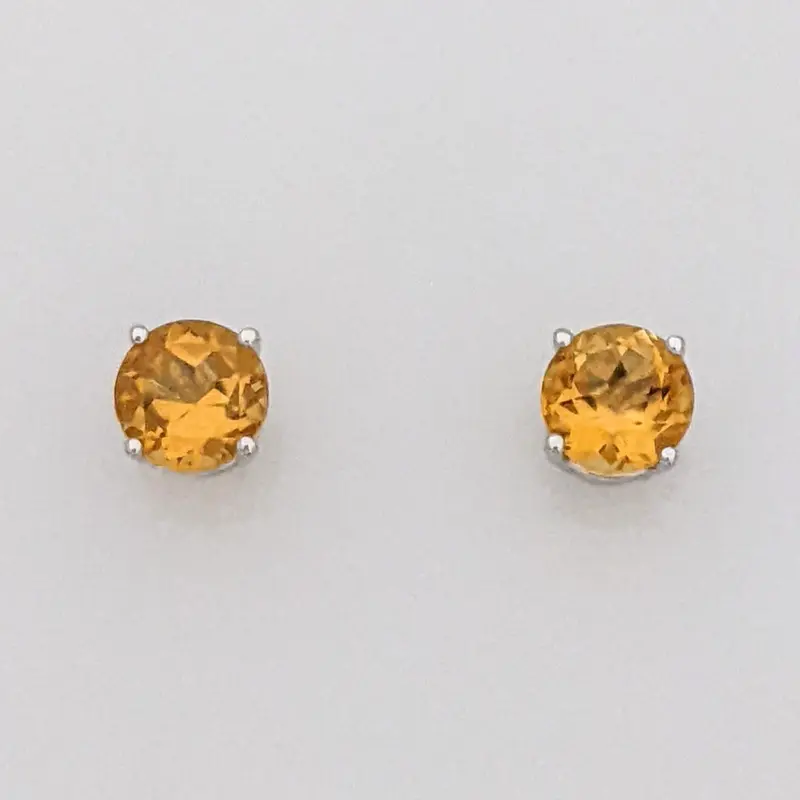 14K WHITE CITRINE ROUND 5MM ESTATE STUD EARRINGS 0.8 GRAMS