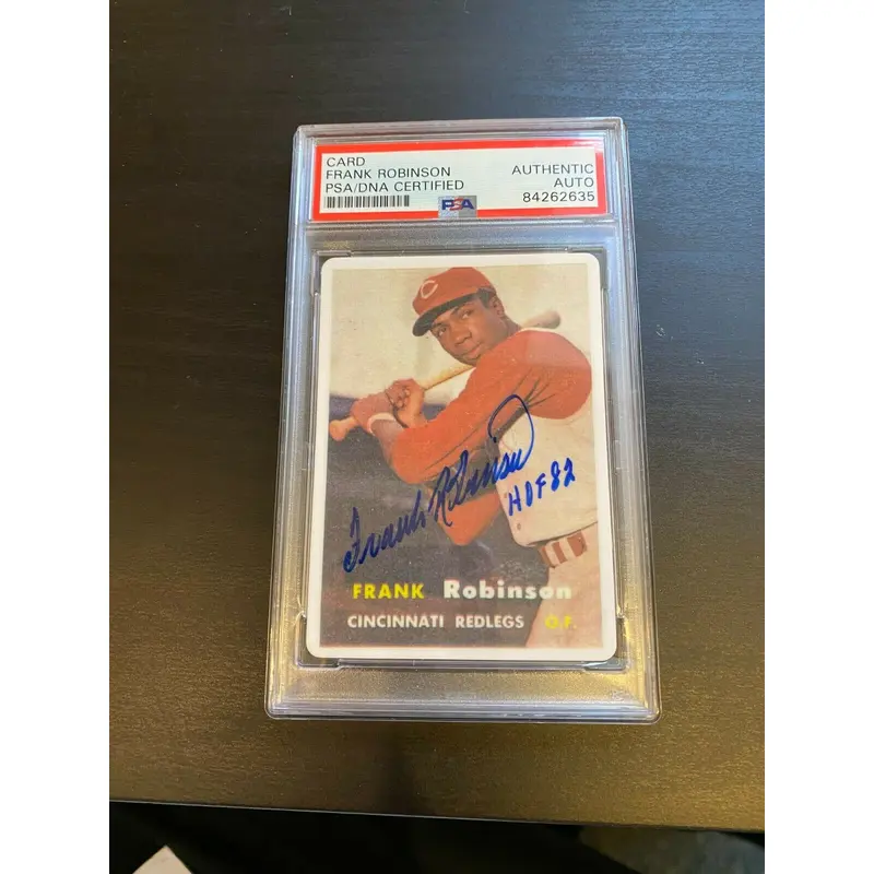 1957 Topps Frank Robinson RC Signed Porcelain Baseball Card PSA DNA "HOF 1982"