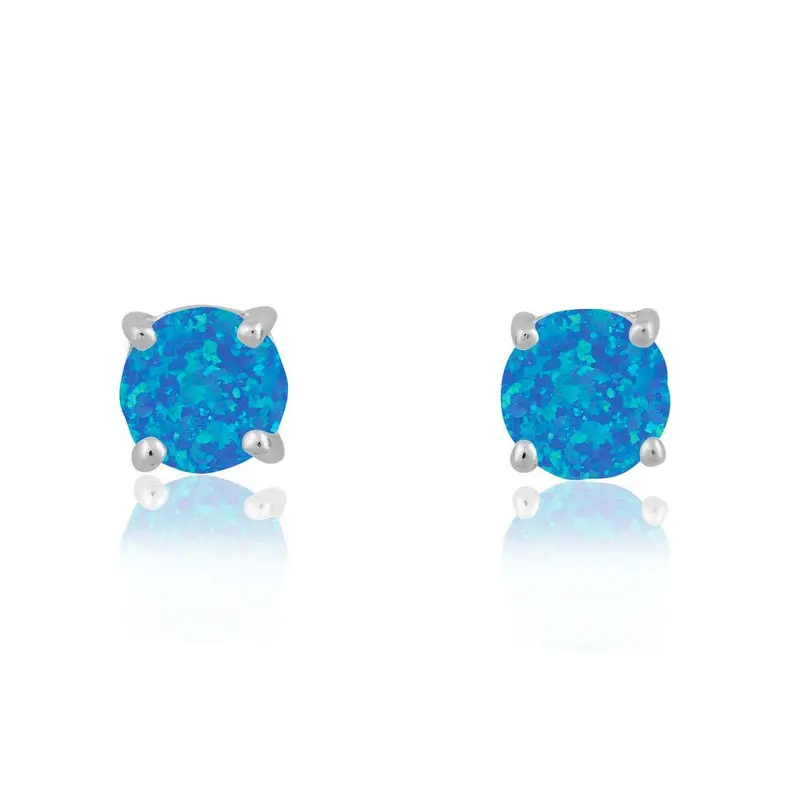 Sterling Silver 6mm Blue Opal Round Stud Earrings