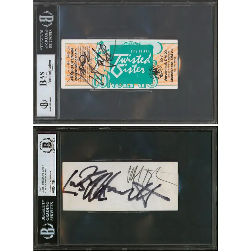 Hetfield, Burton, Ulrich & Hammett Signed 2.35x5.65 1984 Ticket Stub BAS Slabbed