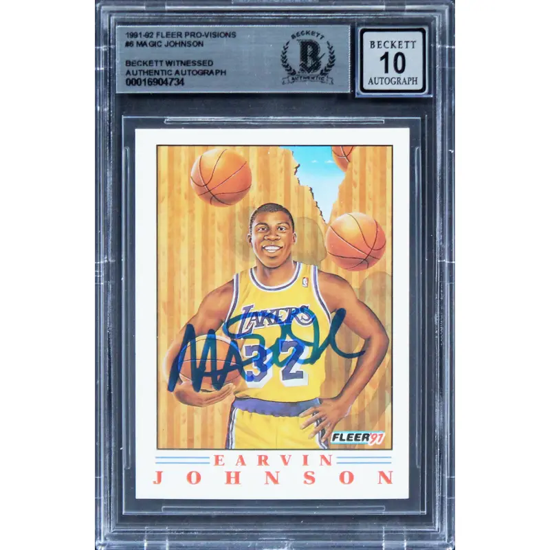 Lakers Magic Johnson Signed 1991 Fleer Pro-Visions #6 Card Auto 10! BAS Slabbed