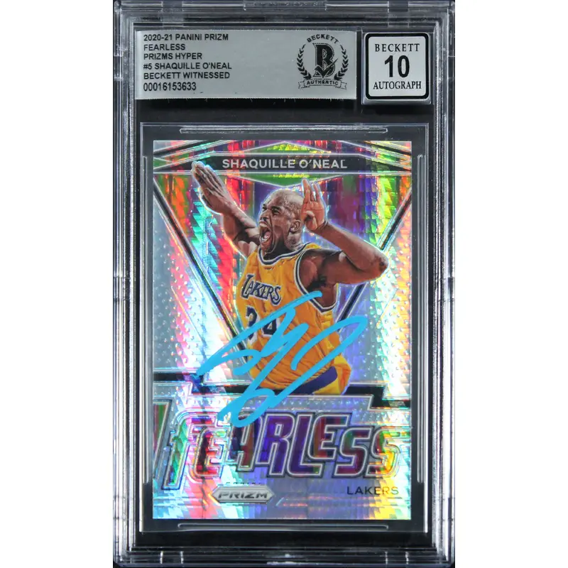Lakers Shaquille O'Neal Signed 2020 Panini Prizm #5 Card Auto 10! BAS Slabbed