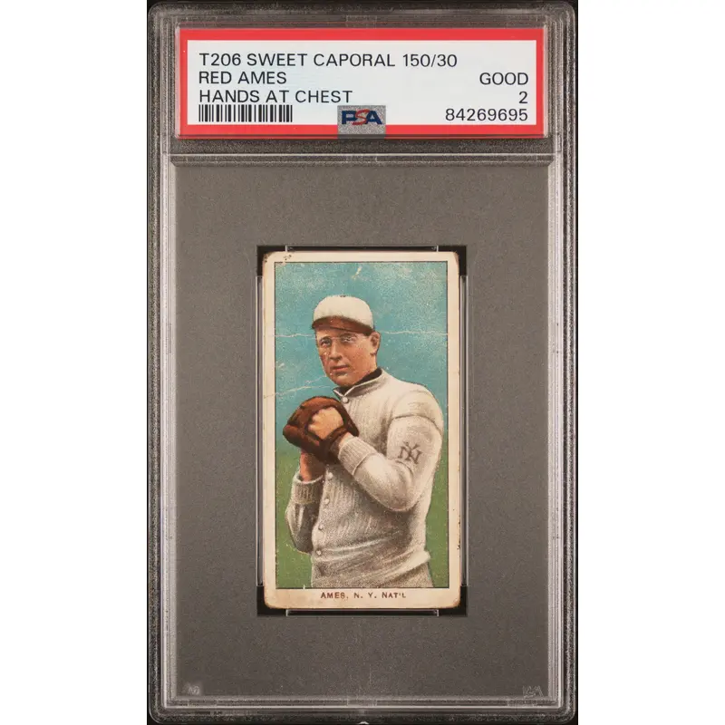 Red Ames 1909-11 T206 Sweet Caporal 150/30 Hands At Chest PSA 2 Good