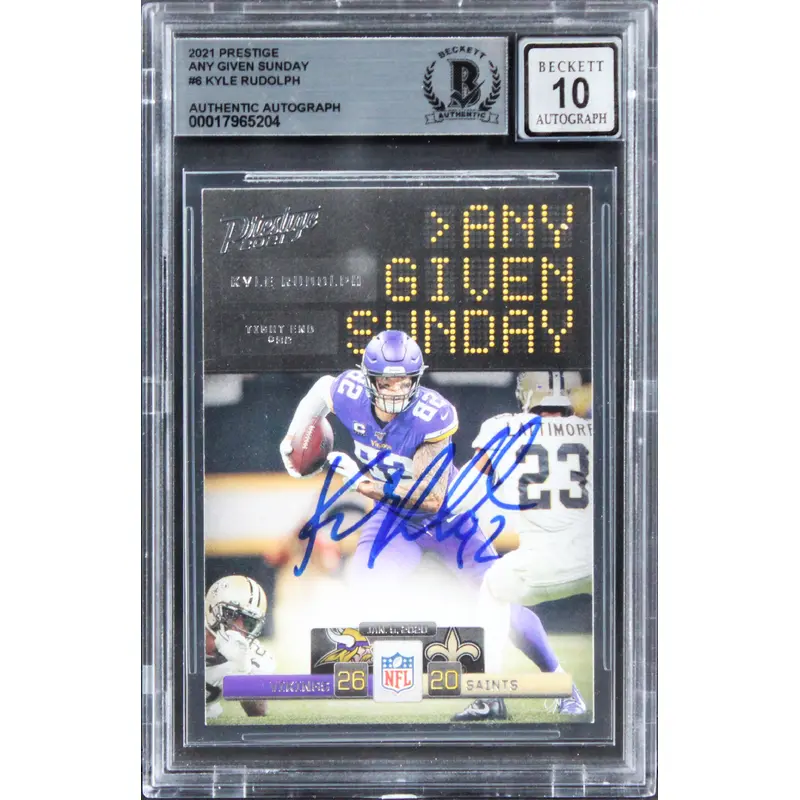 Vikings Kyle Rudolph Signed 2021 Prestige AGS #6 Card Auto Grade 10! BAS Slabbed