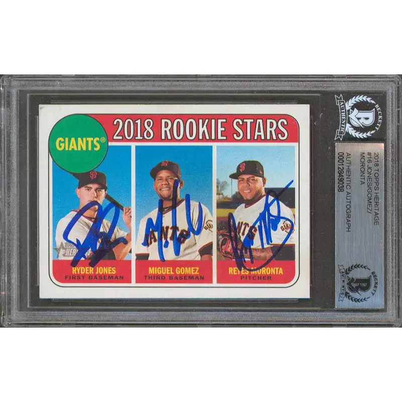 Giants Jones/Gomez/Moronta Authentic Signed 2018 Topps Heritage 16 Card BAS Slab