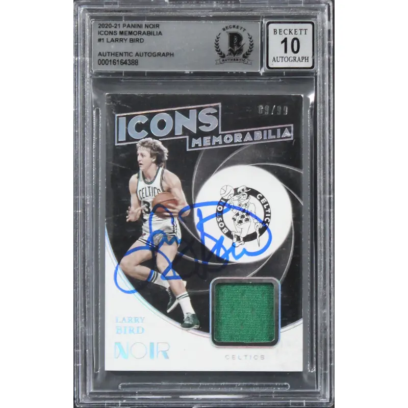 Celtics Larry Bird Signed 2020 Panini Noir #1 #89/99 Card Auto 10! BAS Slabbed