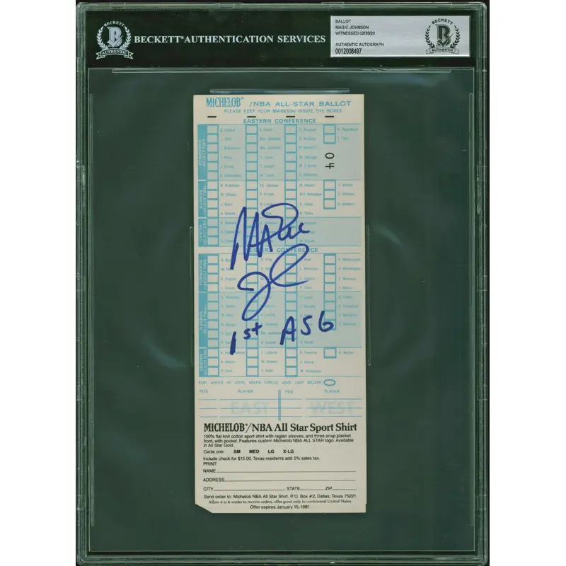 Lakers Magic Johnson "1st ASG" Signed 1980 NBA All Star Game Ballot BAS Slab 2