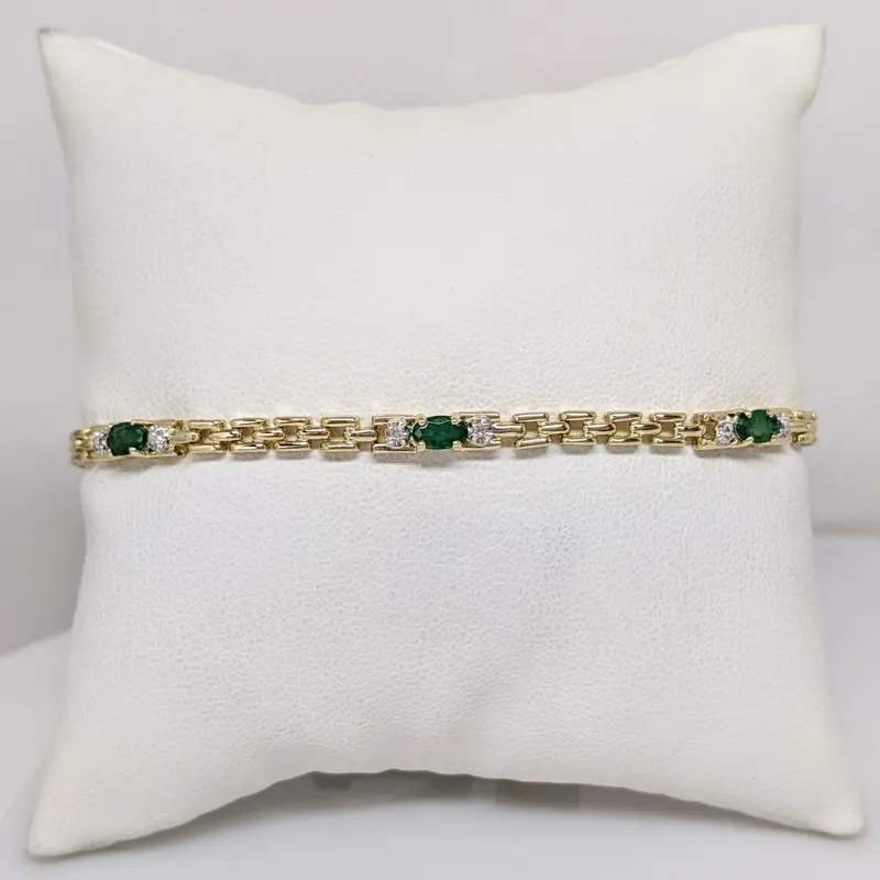 10K EMERALD OVAL (5) 3X5 WITH (2) MELEE ESTATE BRACELET 5.6 GRAMS