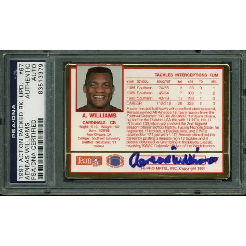 Cardinals Aeneas Williams Signed Card 1991 Action Packed Rk #67 PSA/DNA Slabbed