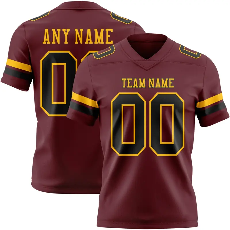 Custom Burgundy Black-Gold Mesh Authentic Football Jersey