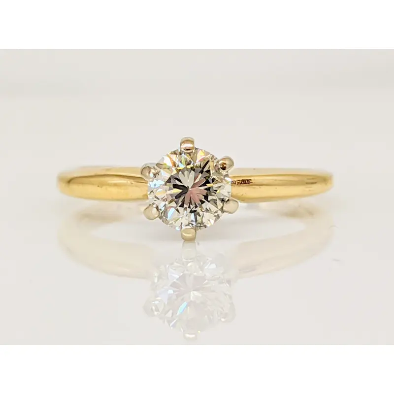 14K .39 CARAT TOTAL SI2 P DIAMOND ROUND SOLITAIRE ESTATE RING 2.1 GRAMS