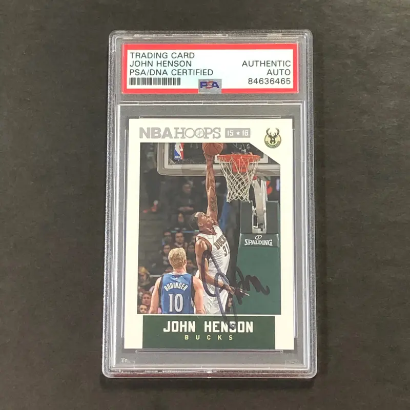 2015-16 NBA Hoops #193 John Henson Signed Card AUTO PSA Slabbed Bucks