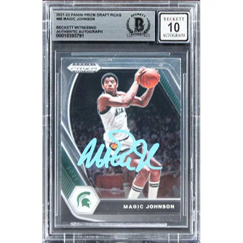 Lakers Magic Johnson Signed 2021 Panini Prizm DP #86 Card Auto 10! BAS Slabbed