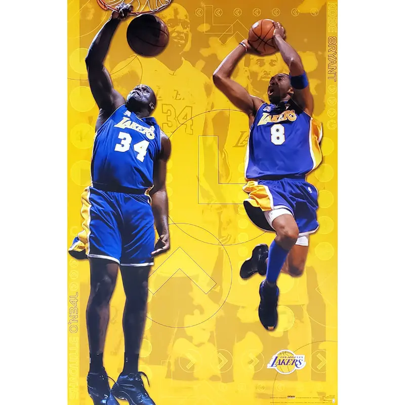Shaquille O'Neal and Kobe Bryant "Golden" Los Angeles Lakers Poster - Costacos 2002
