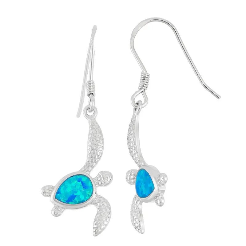 Sterling Silver Blue Inlay Opal Turtle Earrings