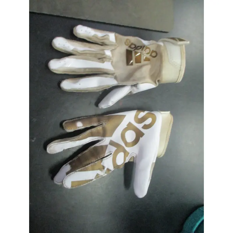 Used Adidas Gold and White Youth Medium Football Gloves