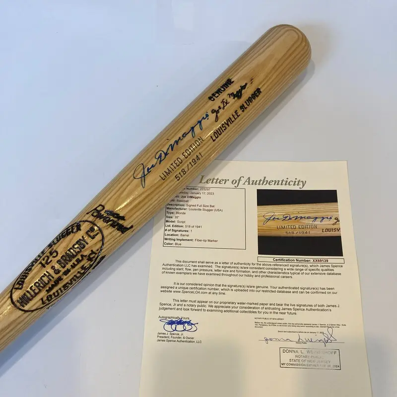 Beautiful Joe Dimaggio Signed Game Model Baseball Bat JSA COA