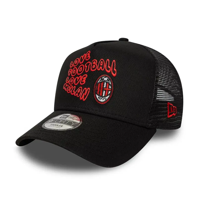 AC Milan Youth Puff Print Black 9FORTY A-Frame Trucker Adjustable Cap
