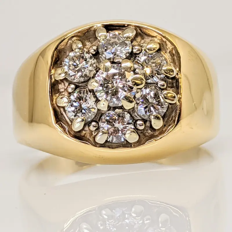 14K .95 CARAT TOTAL WEIGHT I1 H DIAMOND ROUND (7) CLUSTER ESTATE RING 9.0 GRAMS