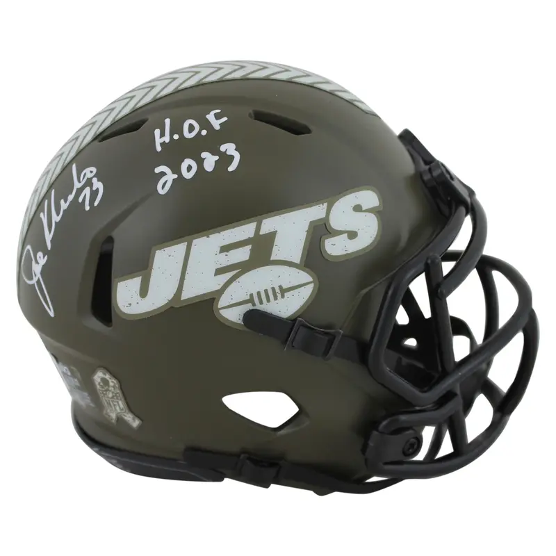 Jets Joe Klecko "HOF 2023" Signed Salute To Service Speed Mini Helmet BAS Wit