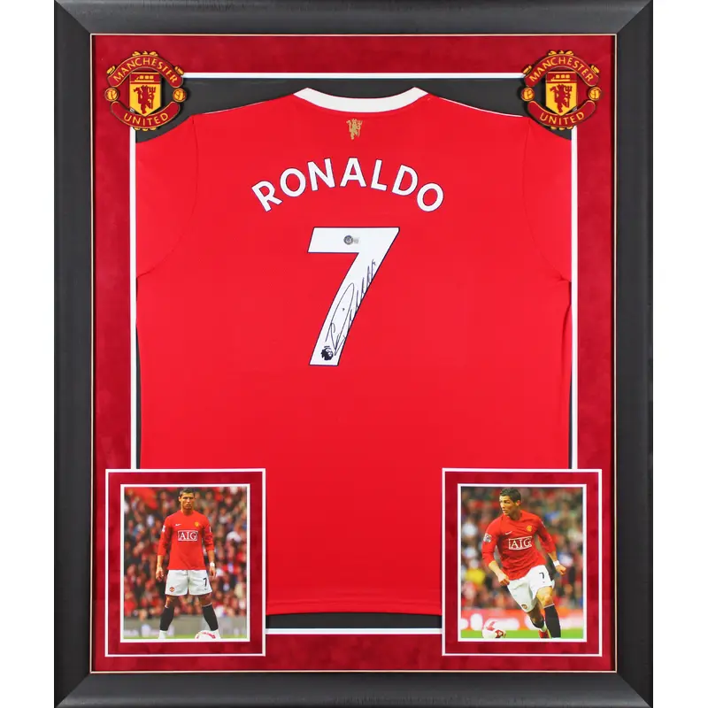 Man United Cristiano Ronaldo Signed Red Adidas Framed Jersey BAS Wit #WX29239
