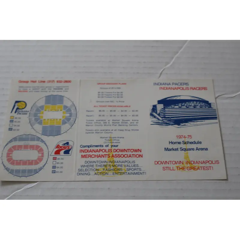 1974-75 Indiana Pacers / Indianapolis Racers Pocket Schedule