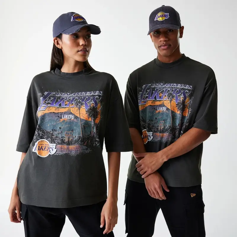 LA Lakers NBA Washed Graphic Grey T-Shirt