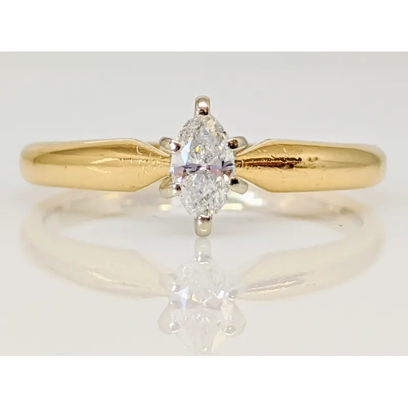 14K .23 CARAT TOTAL I1 F DIAMOND MARQUISE CUT SOLITAIRE ESTATE RING 2.3 GRAMS