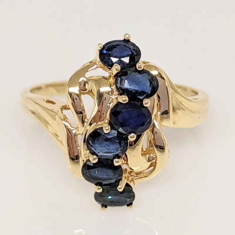 14K SAPPHIRE OVAL (6) 3X4 ESTATE SWIRL LINE RING 3.1 GRAMS